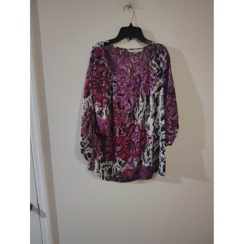 Peter Nygard Purple Paisley Animal Print Scoop Neck Blouse Size 16